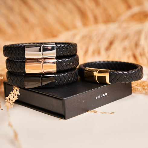 18 Karat Gold | Unendlichkeitsgeflecht | Lederarmband